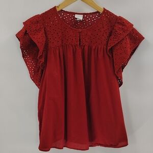 A New Day Top Size Large Maroon Eyelet Sleeve